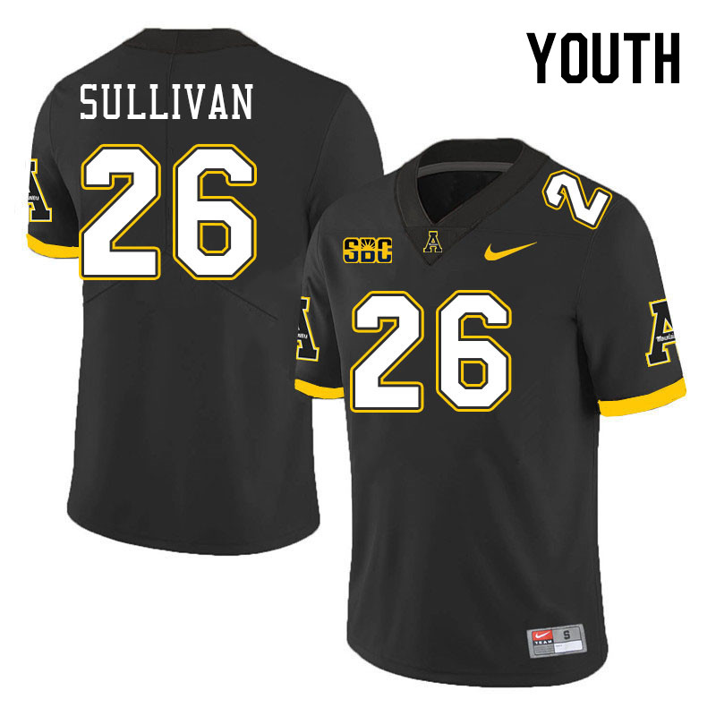 Youth #26 Caden Sullivan Appalachian State Mountaineers College Football Jerseys Stitched Sale-Black - Click Image to Close